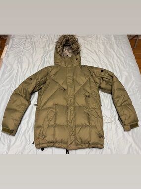 686 Olive Green Men's Puffer Jacket with Faux-Fur Hood